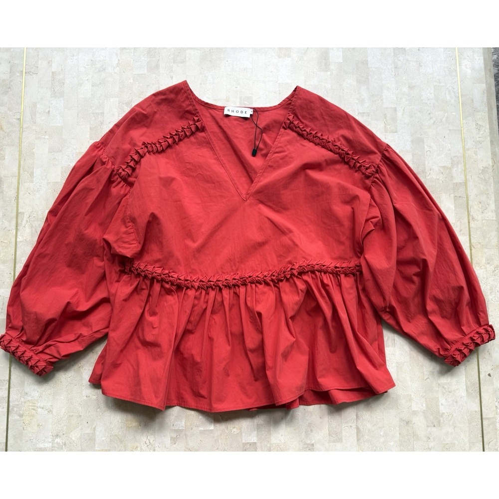 Rhode Red Arya Cotton Peplum V Neck Peasant Designer Top Sz M NWOT $325 - Picture 2 of 9